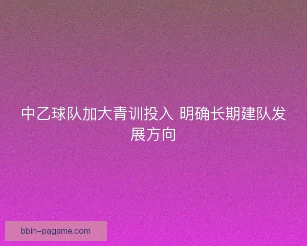 中乙球队加大青训投入 明确长期建队发展方向